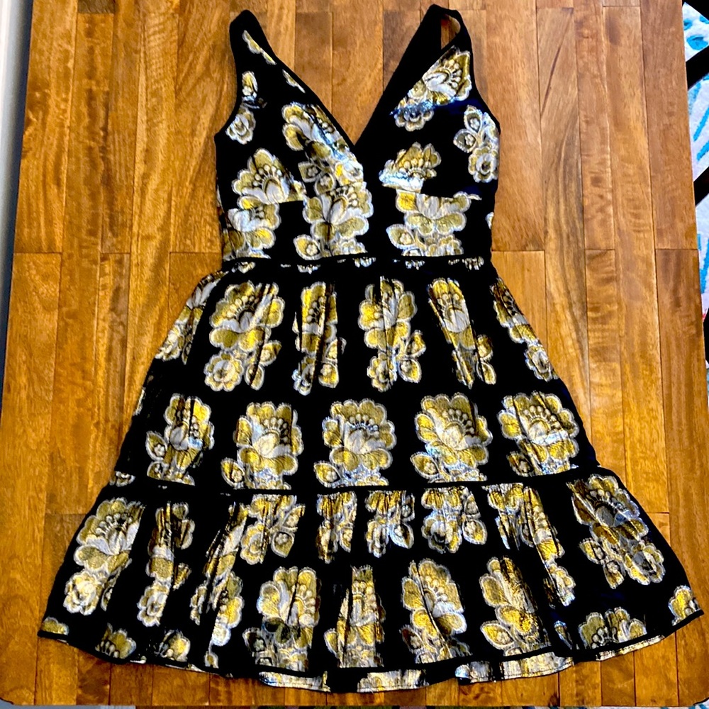 NWT J. Crew Collection black on gold metallic Gigi dress, size 4